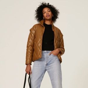 NWT APPARIS Cognac Leather-Look Puffer Jacket, medium